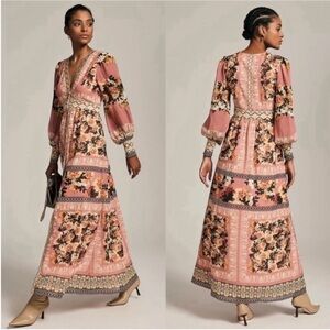 Anthropologie Vineet Bahl Pink Bishop Sleeve Maxi Gown